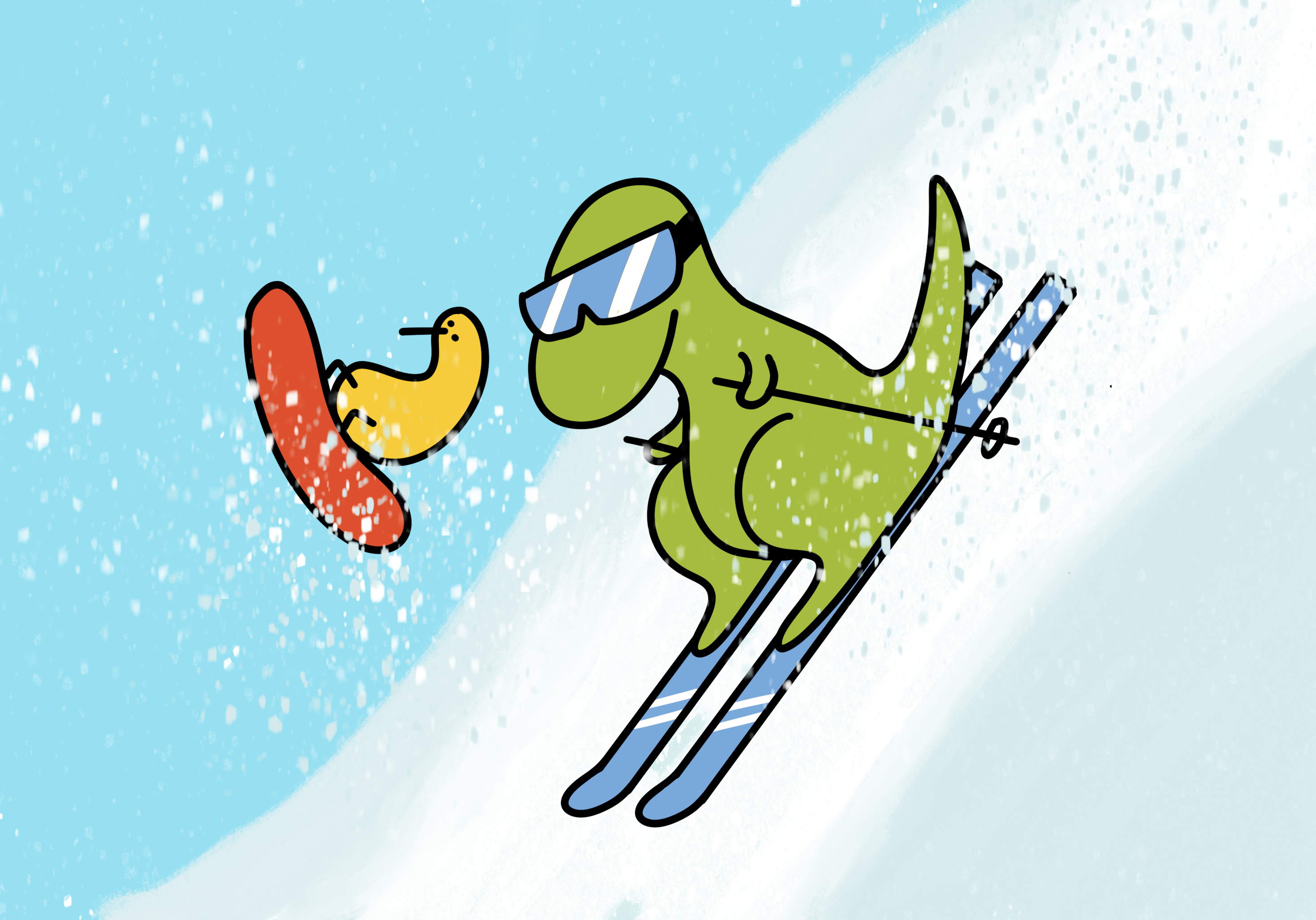 skiing with kiwi